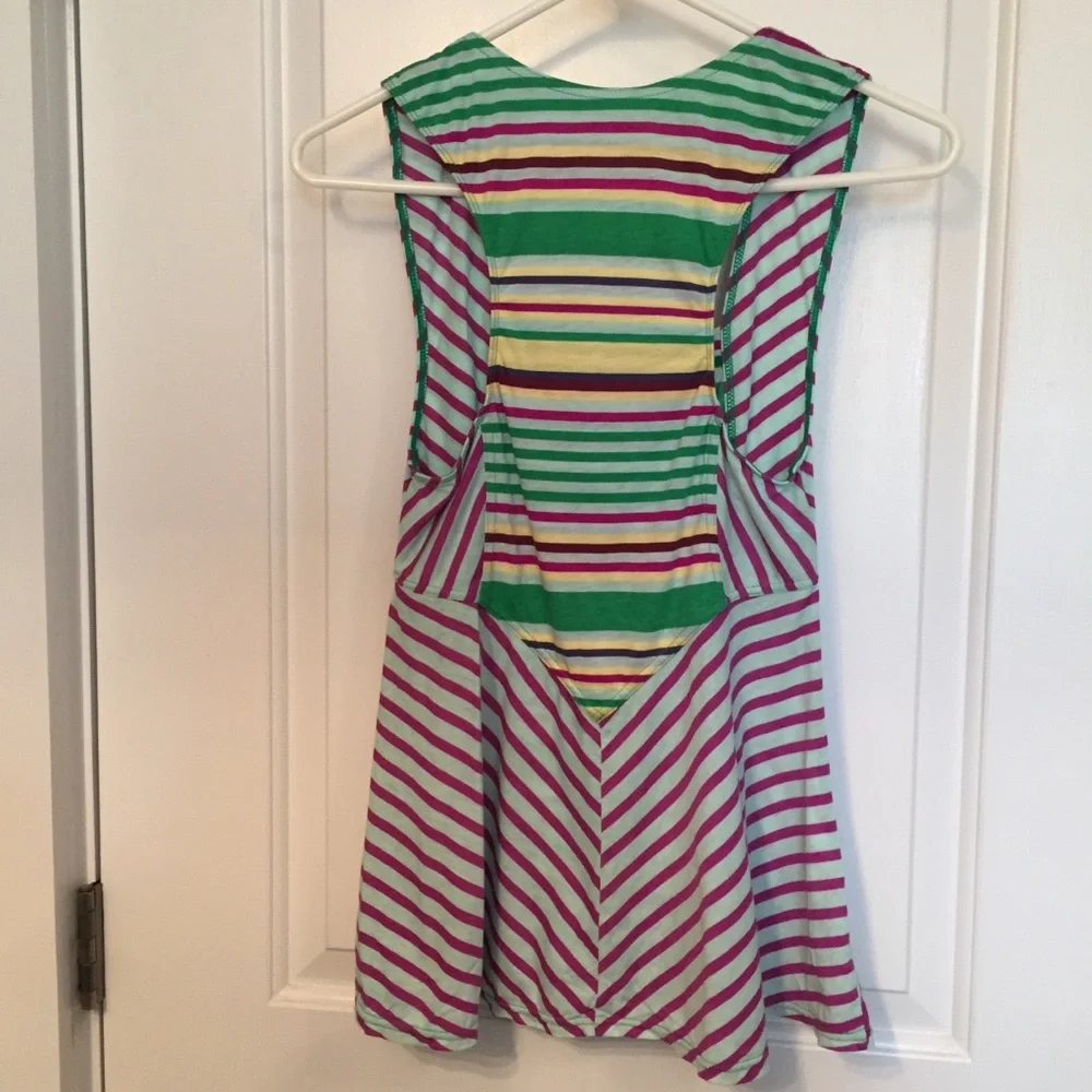 FREE PEOPLE TOP TANK SLEEVELESS BLUE PURPLE GREEN STRIPED Size XS